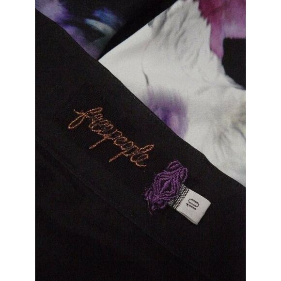 $160 Free People Black Purple Watercolor Floral Pleated Midi Skirt 10 NEW - Picture 10 of 10